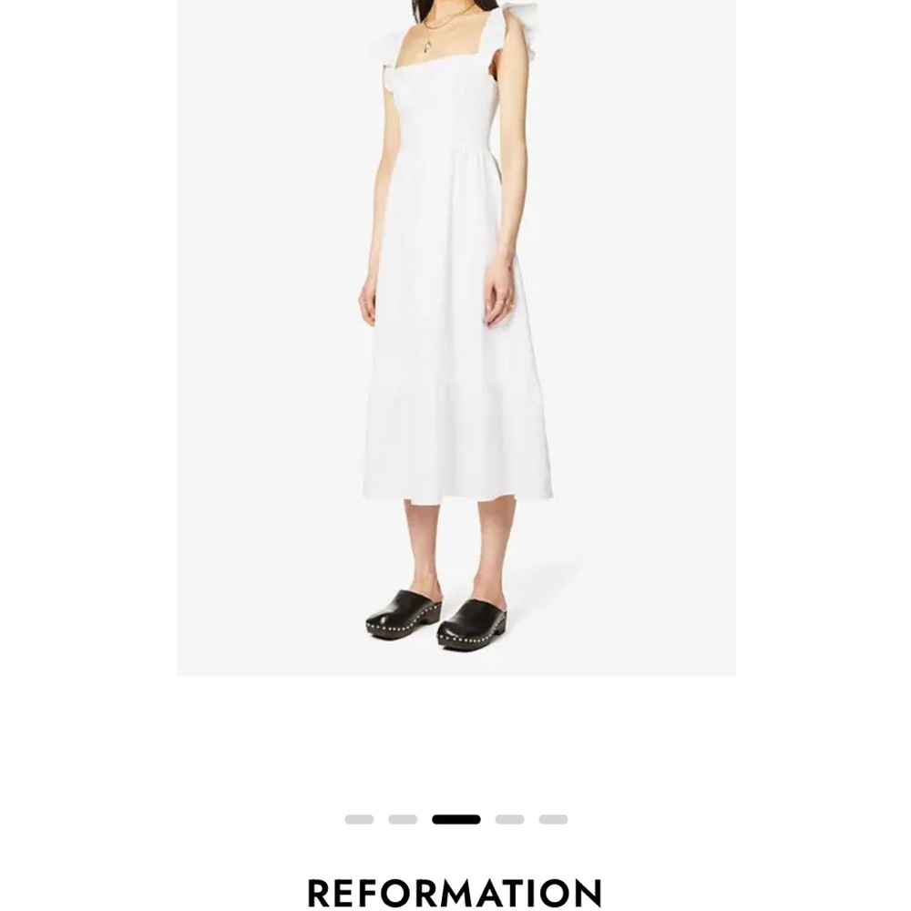 Reformation lucila ruffle trimmed linen midi dress